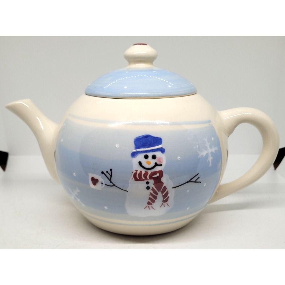Vintage Hartstone USA Ceramic Snowman Teapot Winter Holiday Pottery Kitchenware